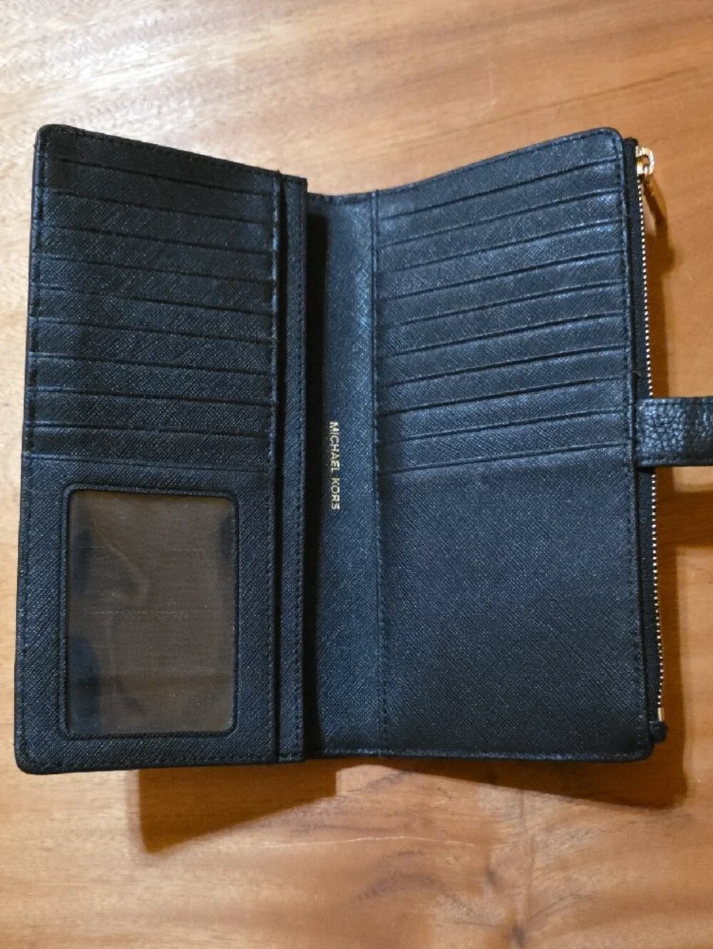 Michael Kors Pebbled Leather Accordion Wallet Black Gold Hardware